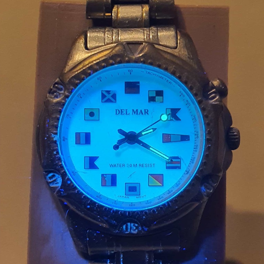 Vtg Del Mar Silver/White Stainless Steel Nautical Collection Women's Watch